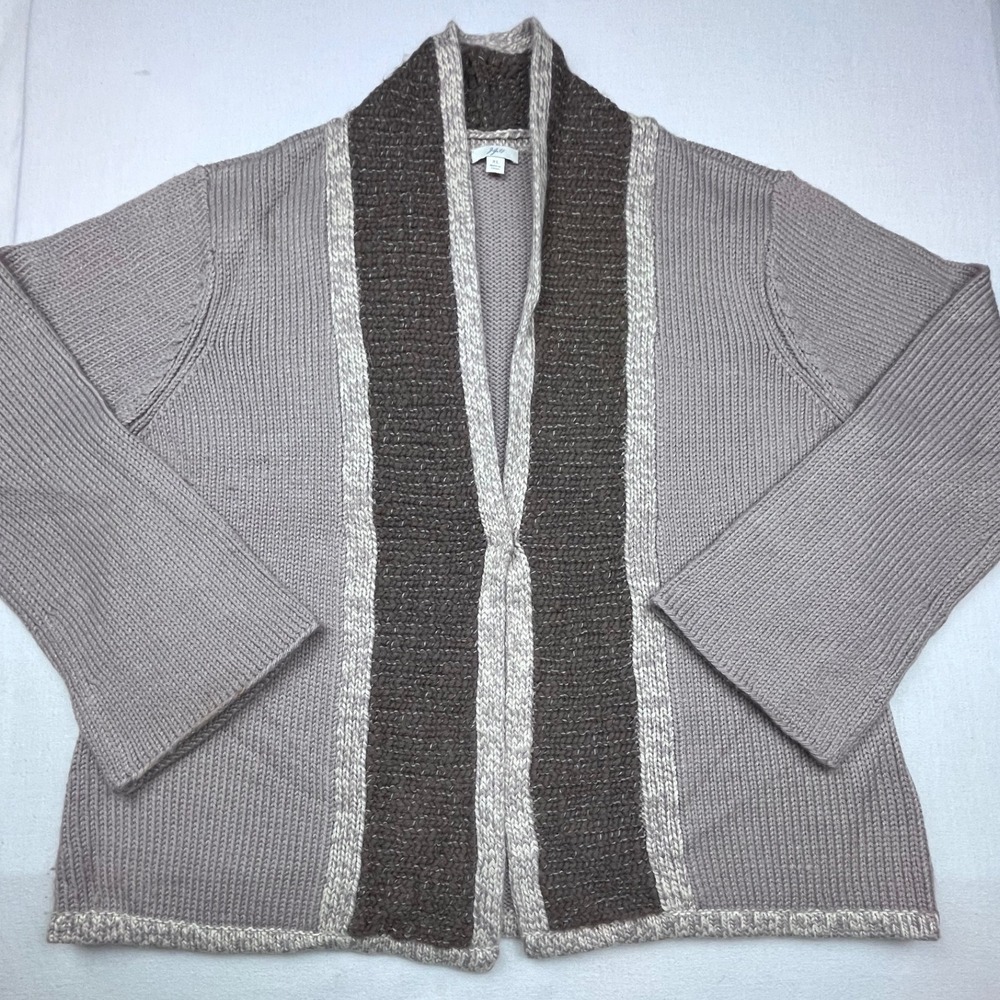 J. Jill Womens Wool Blend Colorblock Shawl Collar Snap Cardigan Sweater XL Brown